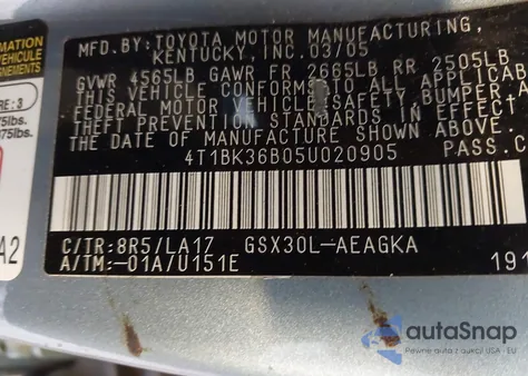 2005 Toyota Avalon Xls из США, поврежденный, VIN 4T1BK36B05U020905